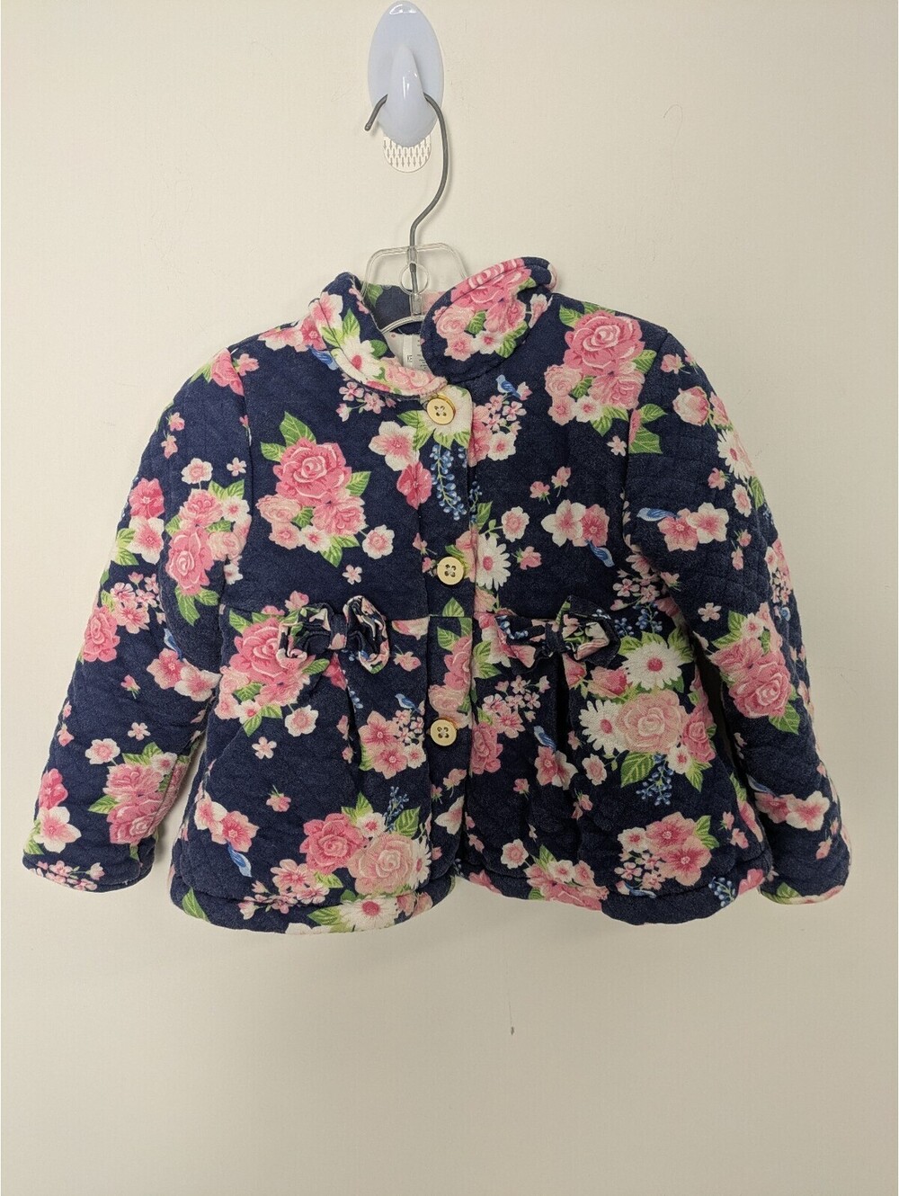 Toddler Girls Navy Floral Quilted Button-Front Jacket Coat – Size 2T